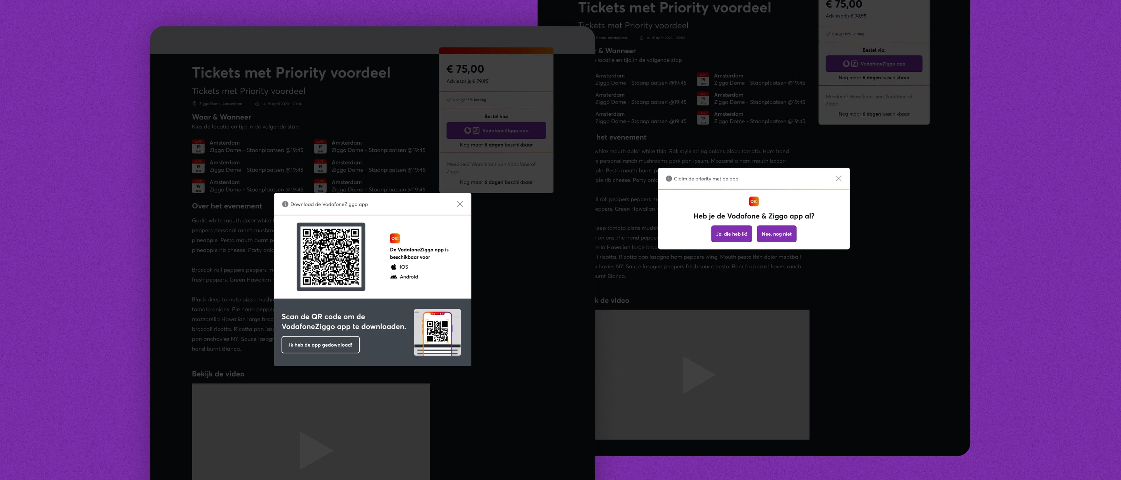 Priority desktop reward page with QR and app handoff dialogs