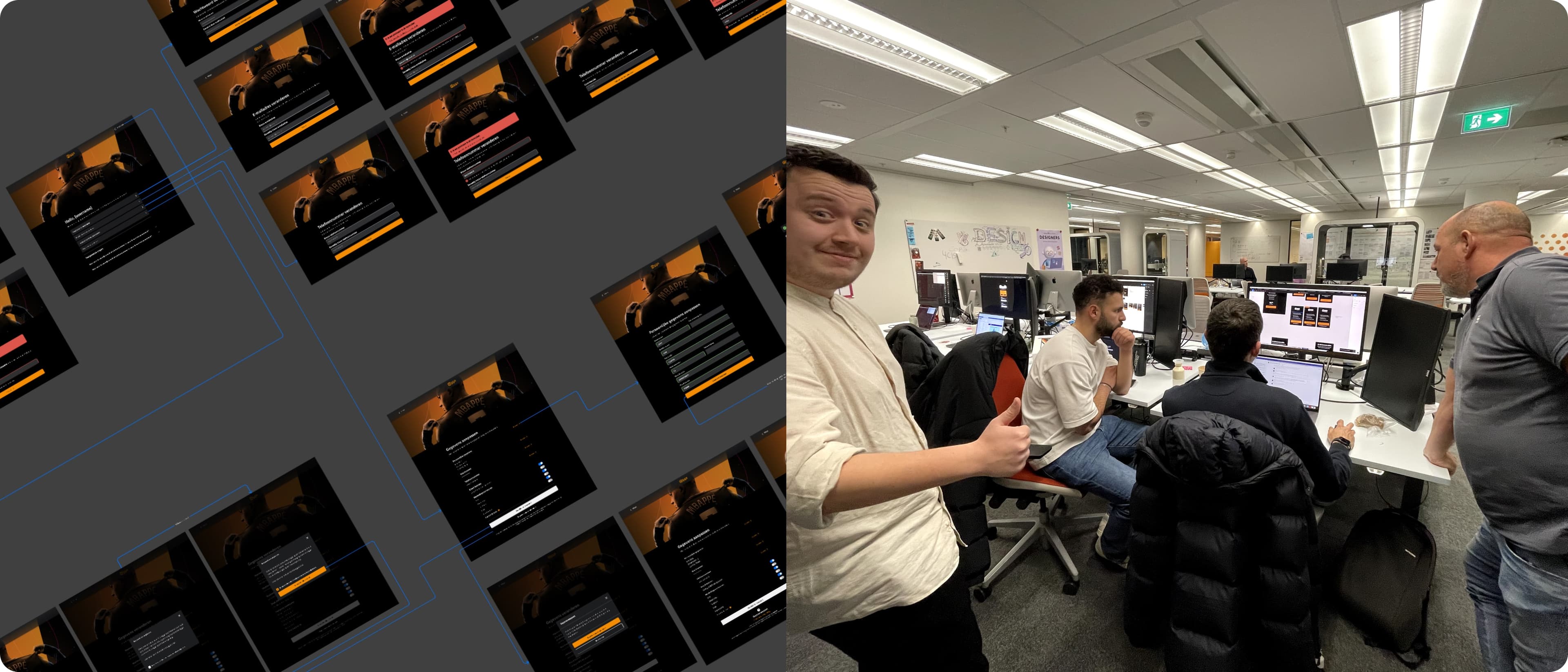 The full registration flow in Figma beside the multidisciplinary design team