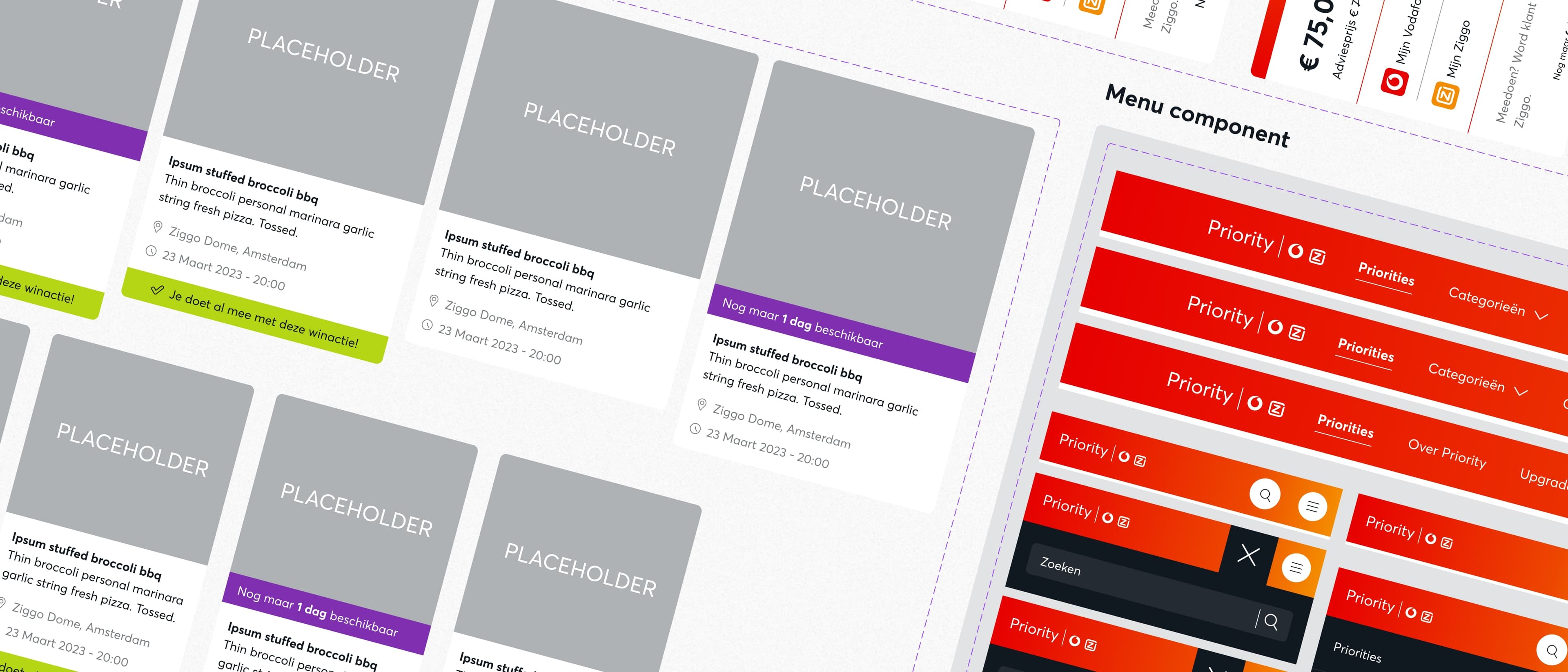 Priority interface components for reward cards, navigation, and customer states
