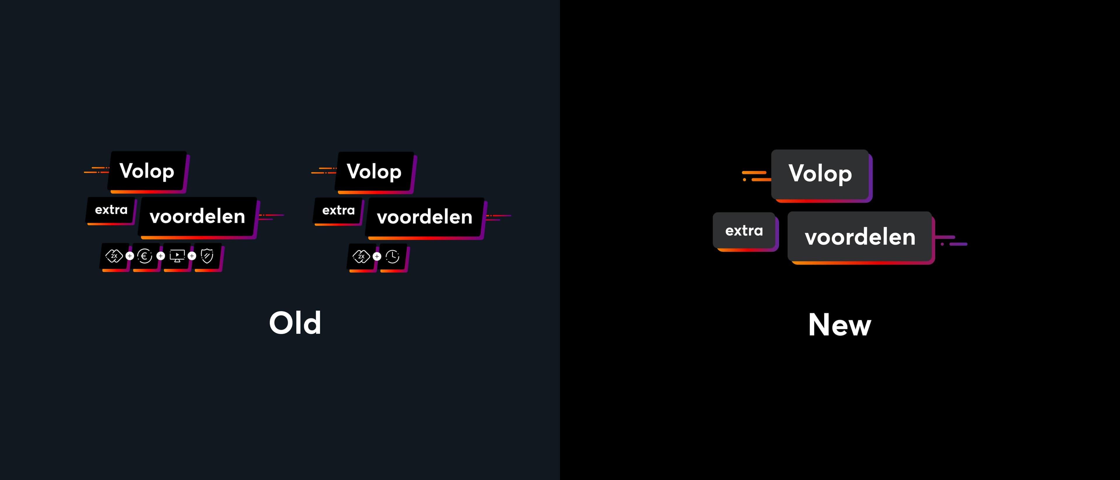 A side-by-side comparison of the old and redesigned Volop Extra Voordelen logomark